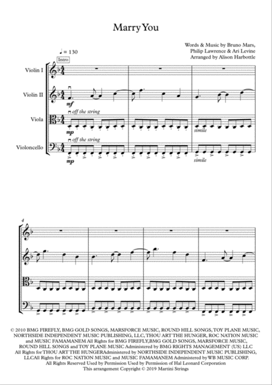 Marry You Marry You String Quartet scores gallery preview page 2