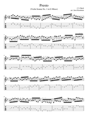 Book cover for J.S. Bach: Presto (Violin Sonata No. 1 in G Minor) adaptation for electric guitar