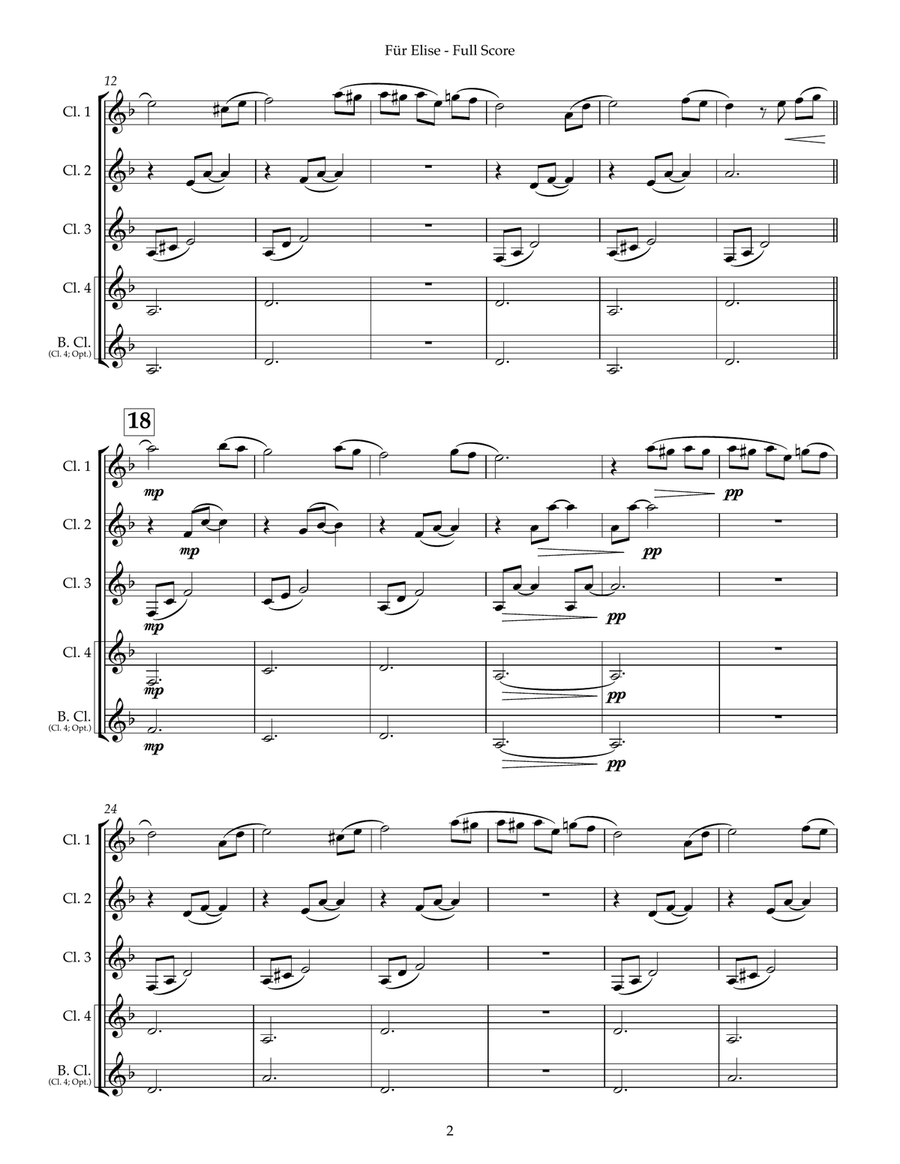Für Elise (for Clarinet Quartet) Clarinet Quartet scores gallery preview page 6
