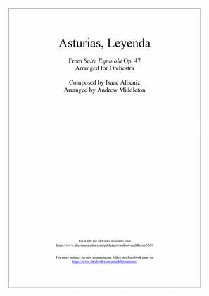 Book cover for Asturias Leyenda arranged for Orchestra