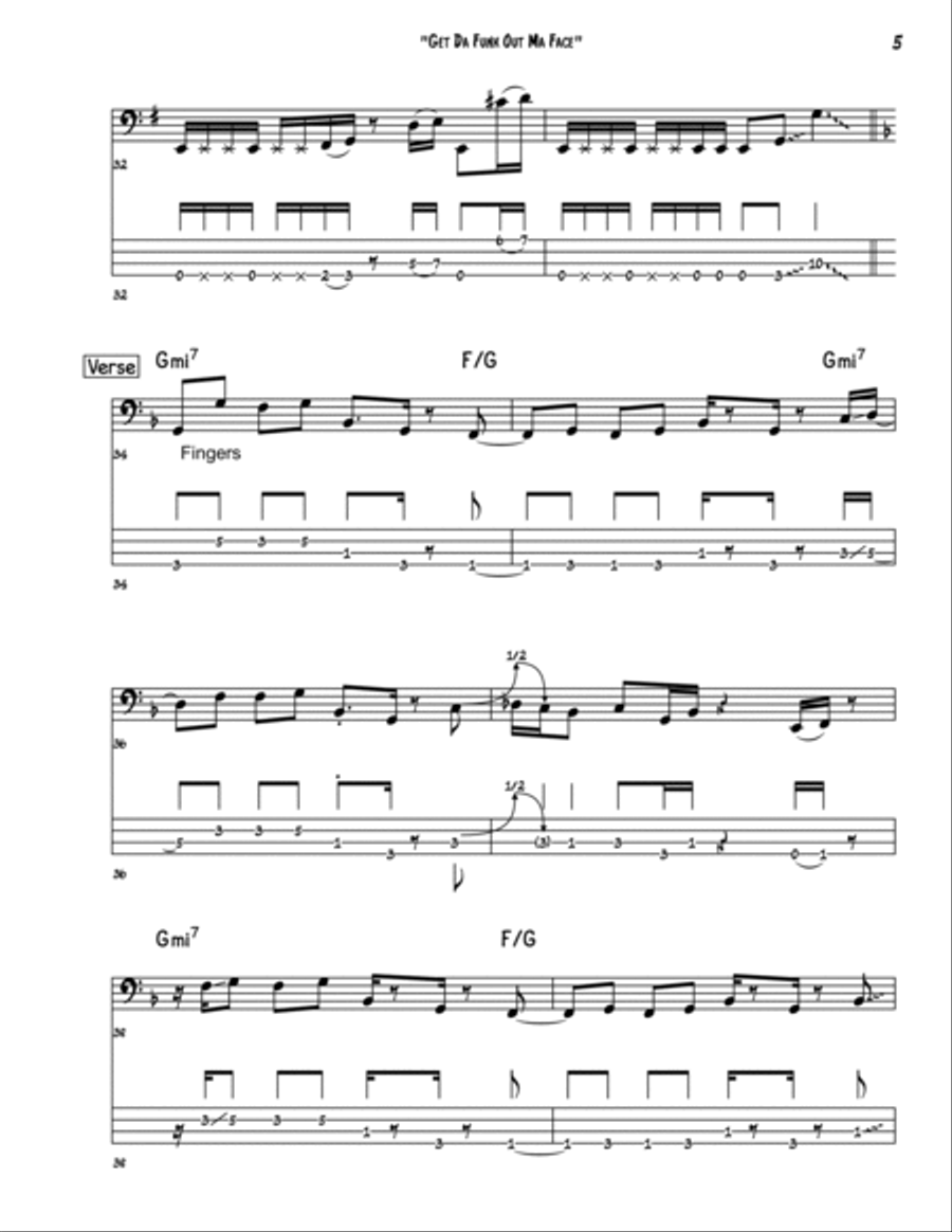 Get Da Funk Out Ma Face Bass Guitar scores gallery preview page 5