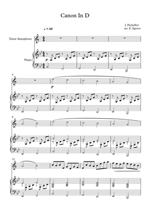 Canon In D, Johann Pachelbel, For Tenor Saxophone & Piano