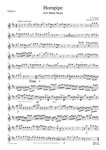 Handel Hornpipe from Water Music, for string quartet, CH101 image number null