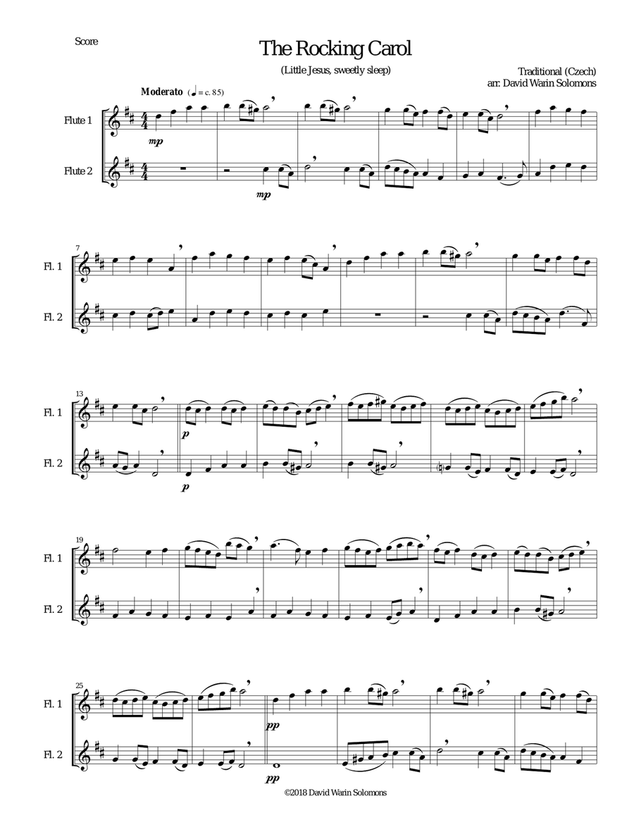 The Rocking Carol (Little Jesus, Sweetly Sleep) for flute duo Flute Duet scores gallery preview page 1