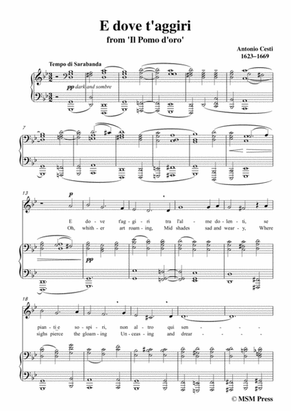 Cesti-E dove t'aggiri,from 'Il Pomo d'oro',in g minor,for Voice and Piano image number null