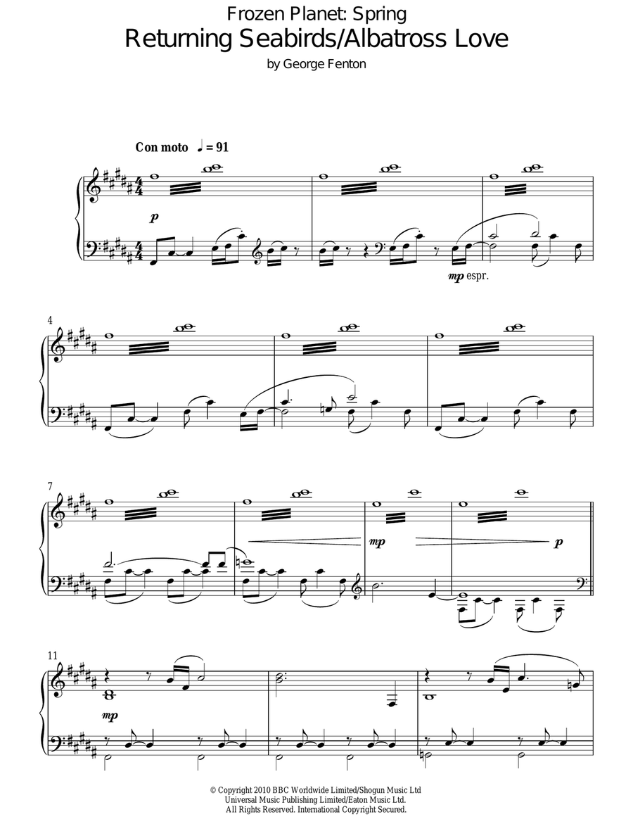 Frozen Planet, Returning Seabirds/Albatross Love Piano Solo scores gallery preview page 1