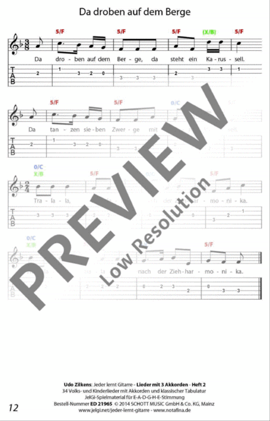 Jeder lernt Gitarre - Lieder mit 3 Akkorden Heft 2 Classical Guitar scores gallery preview page 13