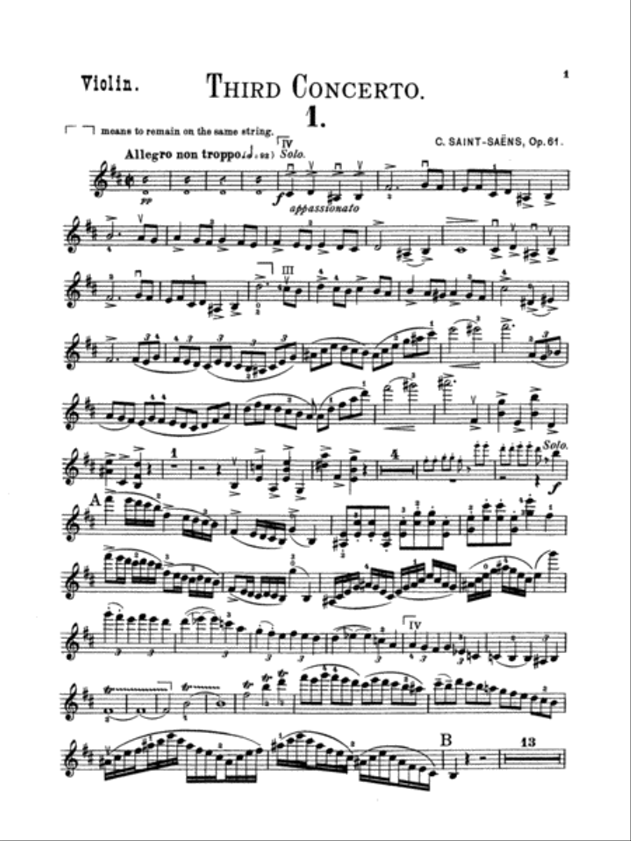 Saint-Saëns: Violin Concerto No. 3 in B Minor, Op. 61 Violin Solo scores gallery preview page 1