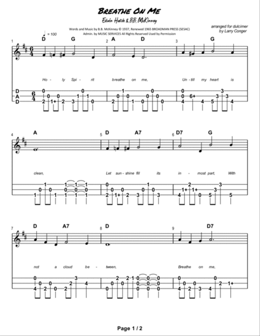 Breathe On Me Dulcimer scores gallery preview page 2