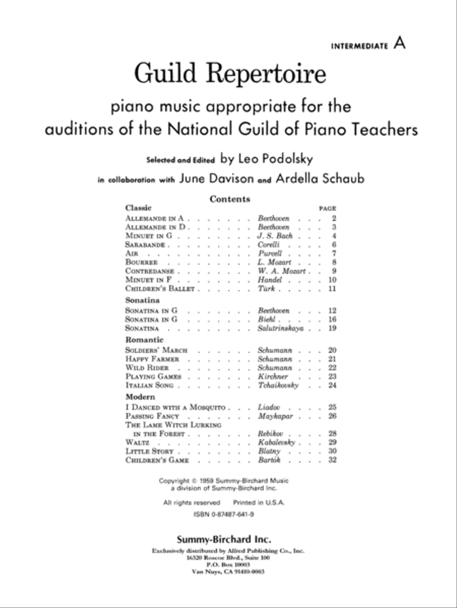 Guild Repertoire - Intermediate A Piano Method scores gallery preview page 2