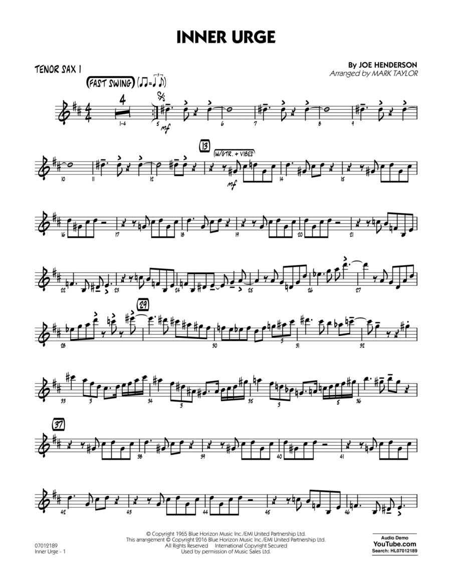 Inner Urge - Tenor Sax 1 Inner Urge - Tenor Sax 1 Tenor Saxophone scores gallery preview page 1