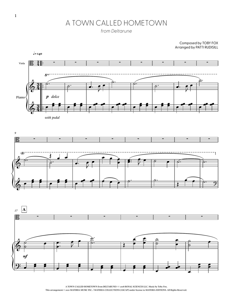 A Town Called Hometown (from DELTARUNE) (for Solo Viola with Piano Accompaniment) Piano Accompaniment scores gallery preview page 2