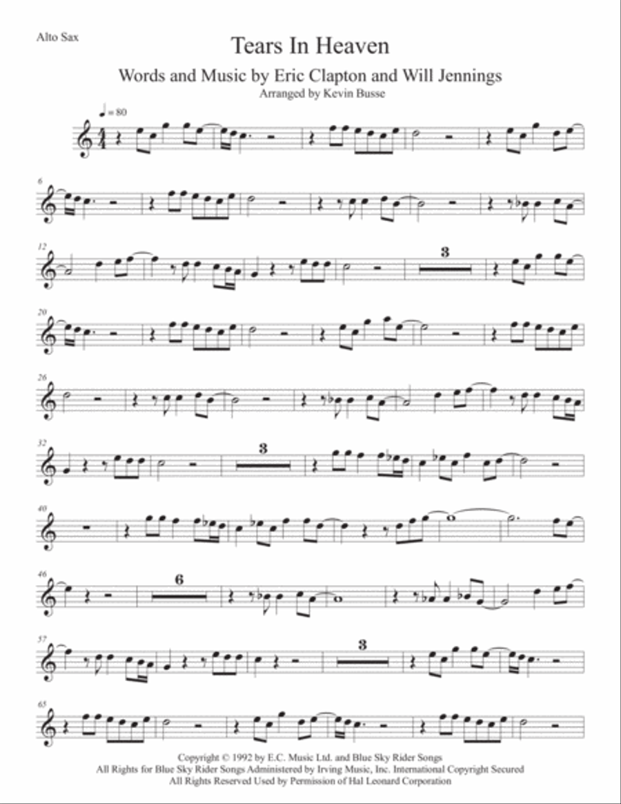 Tears In Heaven Alto Saxophone scores gallery preview page 1