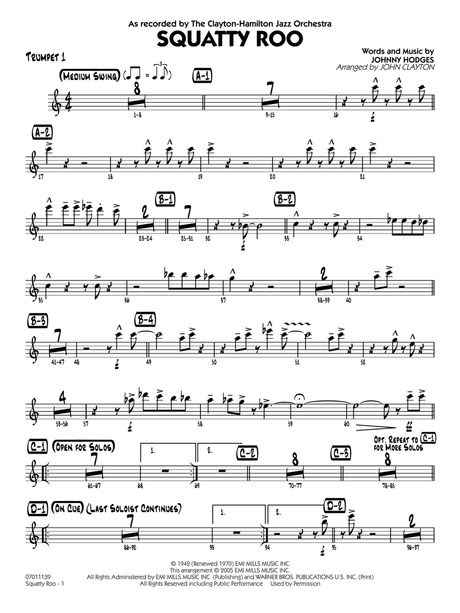Squatty Roo (arr. John Clayton) - Trumpet 1