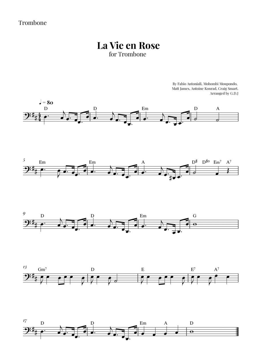La Vie En Rose Trombone Solo scores gallery preview page 1