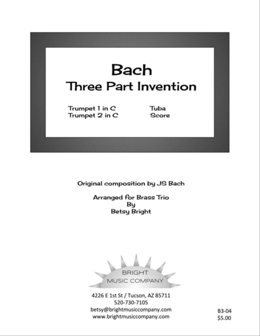 J.S. Bach: Three Part Invention No. 8 (Two C trumpets + tuba) Trumpet Duet scores gallery preview page 1