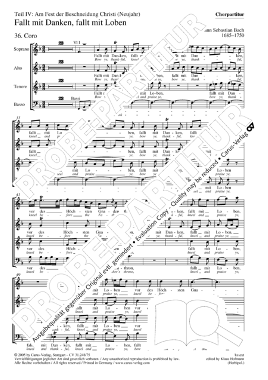 Christmas Oratorio (Weihnachtsoratorium, Teile IV-VI) 4-Part scores gallery preview page 2