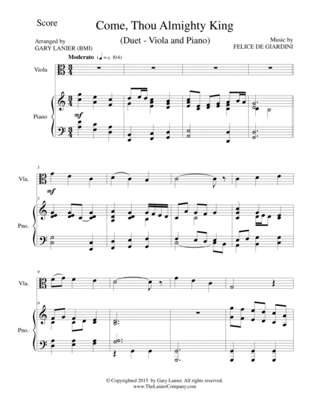 COME, THOU ALMIGHTY KING (Duet – Viola and Piano/Score and Parts) image number null