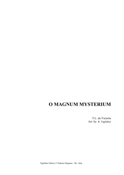 O MAGNUM MYSTERIUM - De Victoria - Arr. for Organ image number null