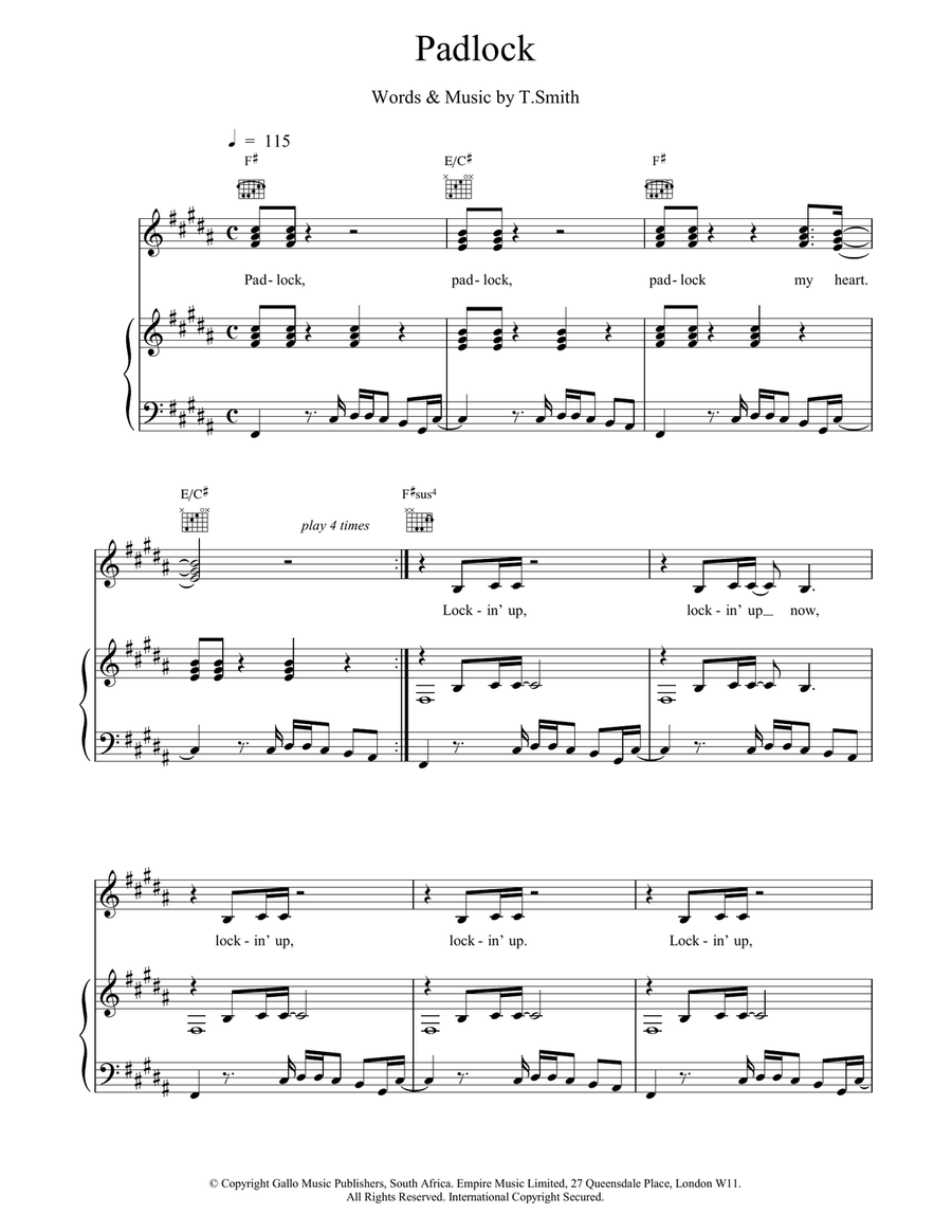 Padlock Piano, Vocal, Guitar scores gallery preview page 1