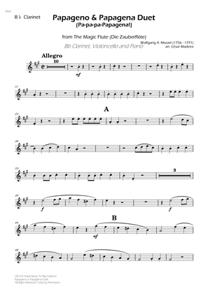 Papageno and Papagena Duet - Bb Clarinet, Cello and Piano (Individual Parts)