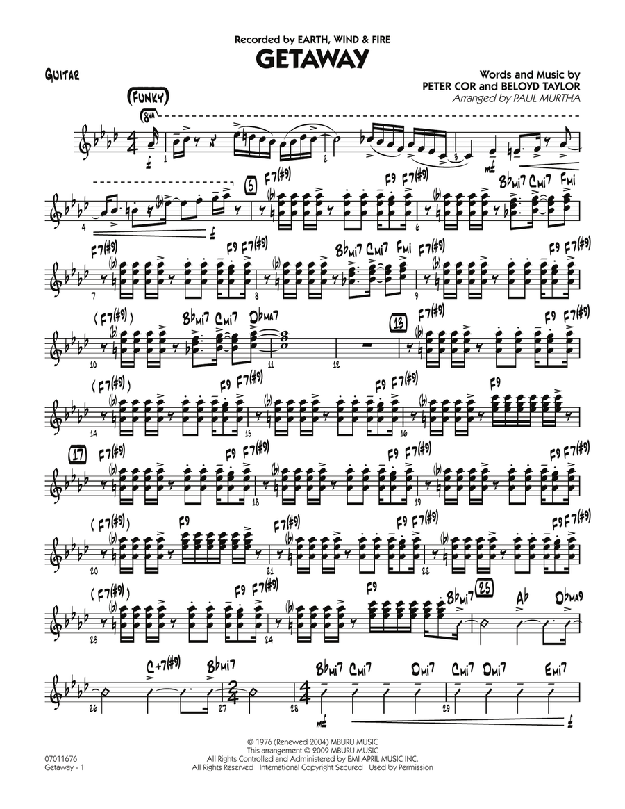 Getaway - Guitar Getaway - Guitar Part scores gallery preview page 1