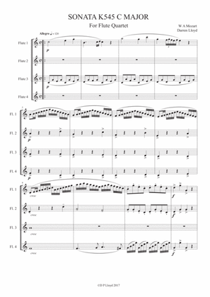 Sonata K545 - Flute quartet