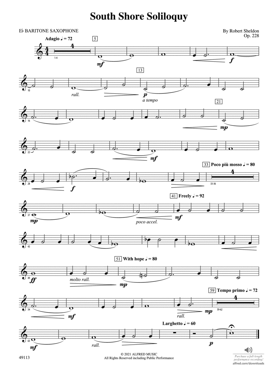 South Shore Soliloquy: E-flat Baritone Saxophone Concert Band scores gallery preview page 1