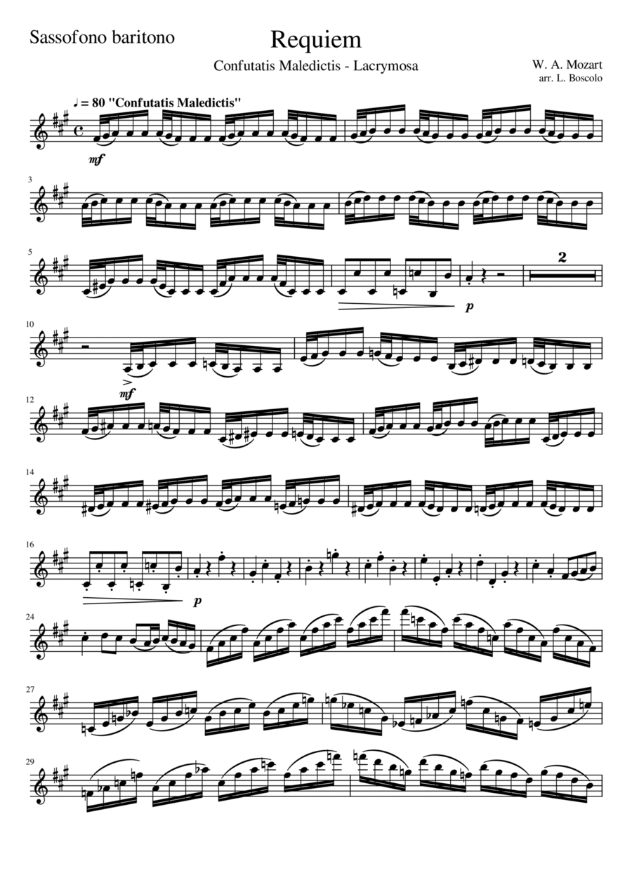 Requiem in D Minor: Confutatis Maledictis, Lacrimosa Saxophone Quartet scores gallery preview page 1