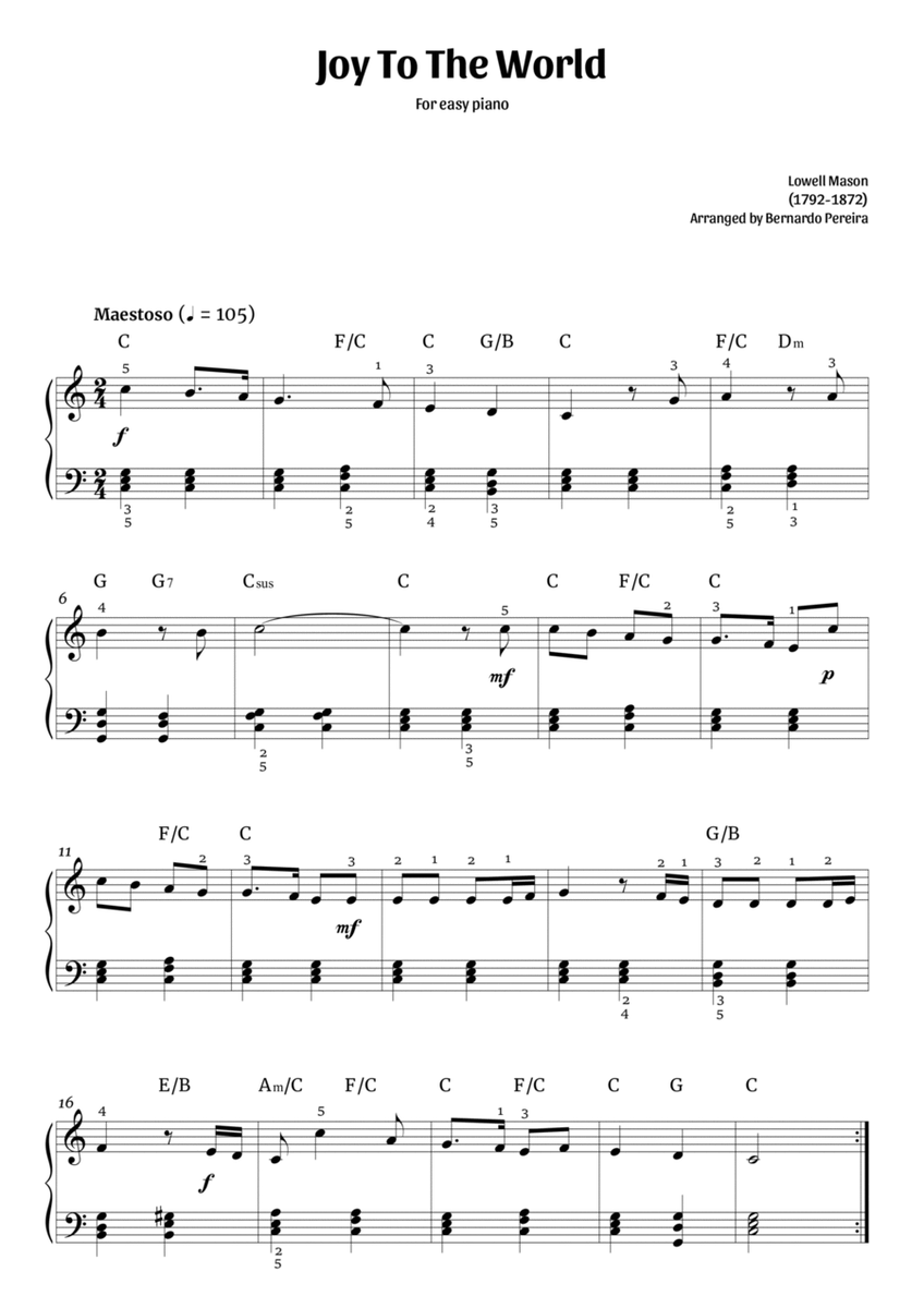 Joy To The World (easy piano – with chords) image number null