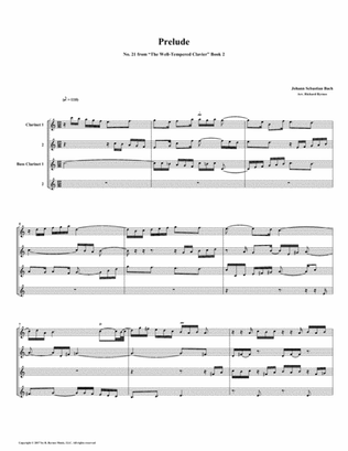 Prelude 21 from Well-Tempered Clavier, Book 2 (Clarinet Quartet)