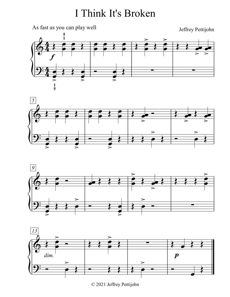 I Think It's Broken Easy Piano scores gallery preview page 1