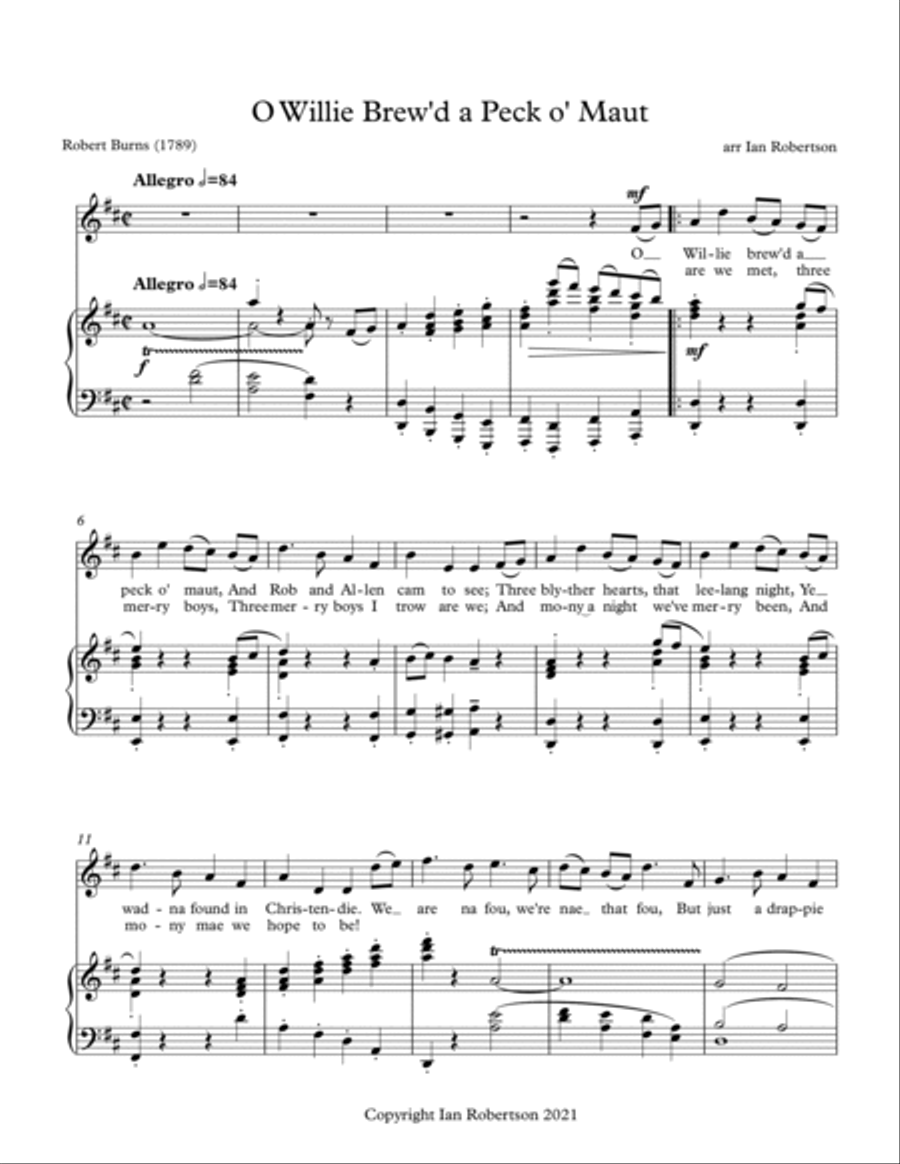 O Willie Brew'd a Peck o' Maut - in D (Burns) Voice scores gallery preview page 2