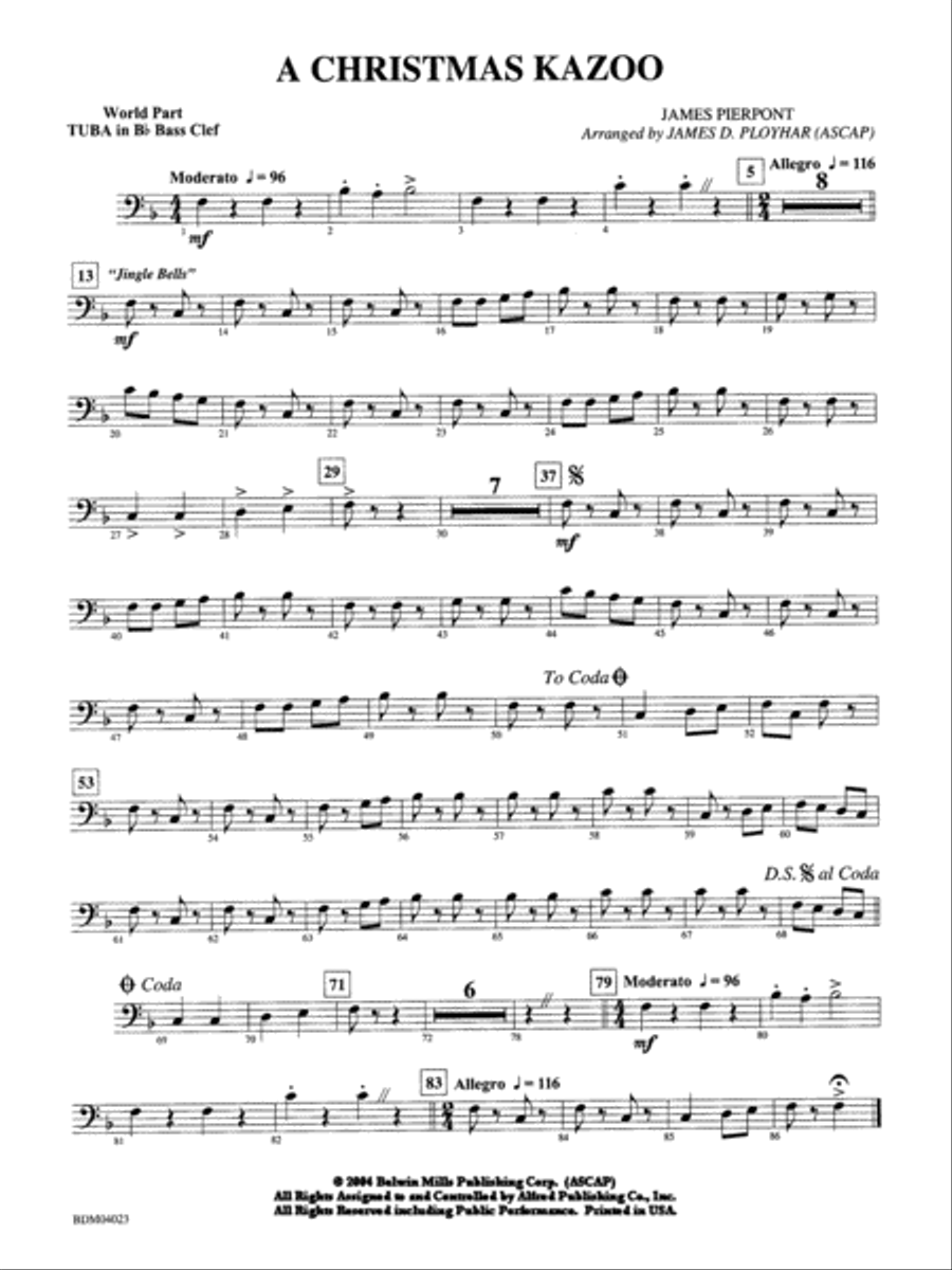 A Christmas Kazoo: WP B-flat Tuba B.C. Concert Band scores gallery preview page 1
