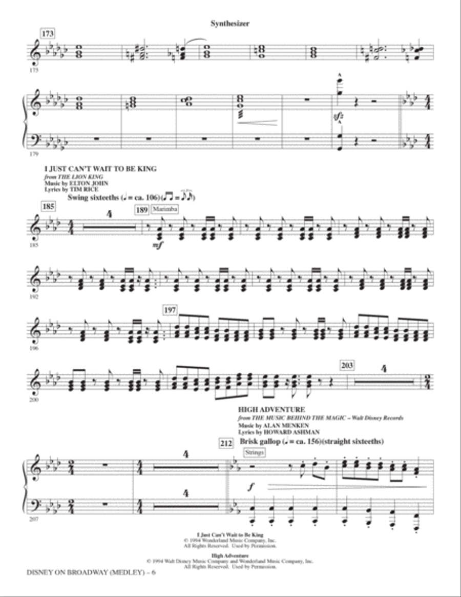 Disney On Broadway (Medley) - Synthesizer Choir scores gallery preview page 6