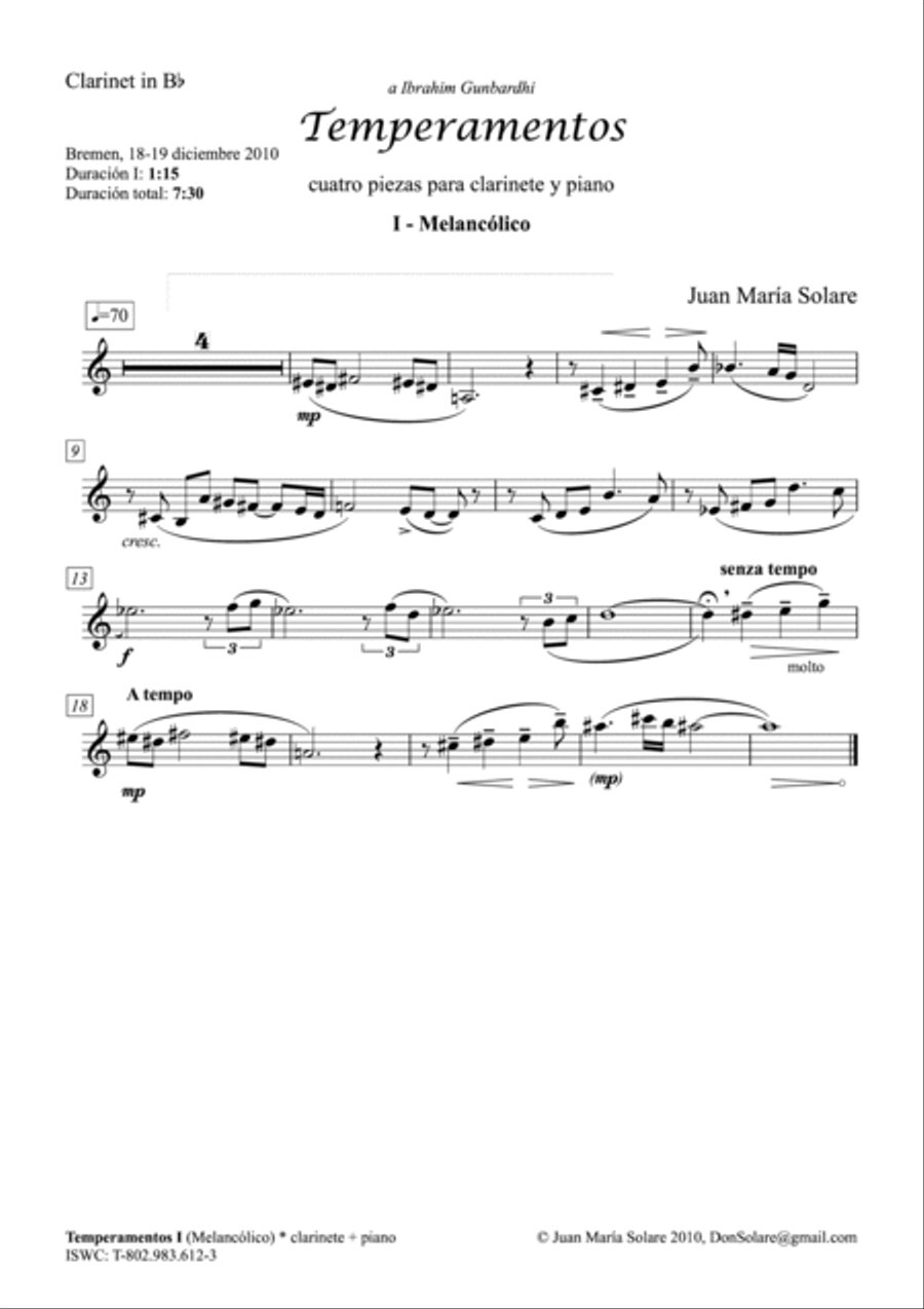 Temperamentos [Clarinet + Piano] Clarinet Solo scores gallery preview page 6