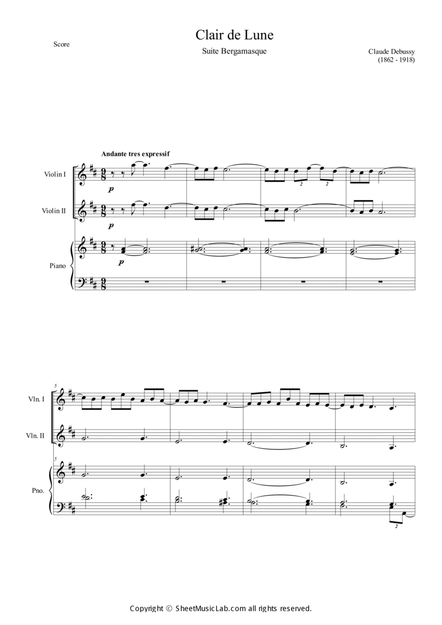 Clair de Lune in D Piano Trio scores gallery preview page 1