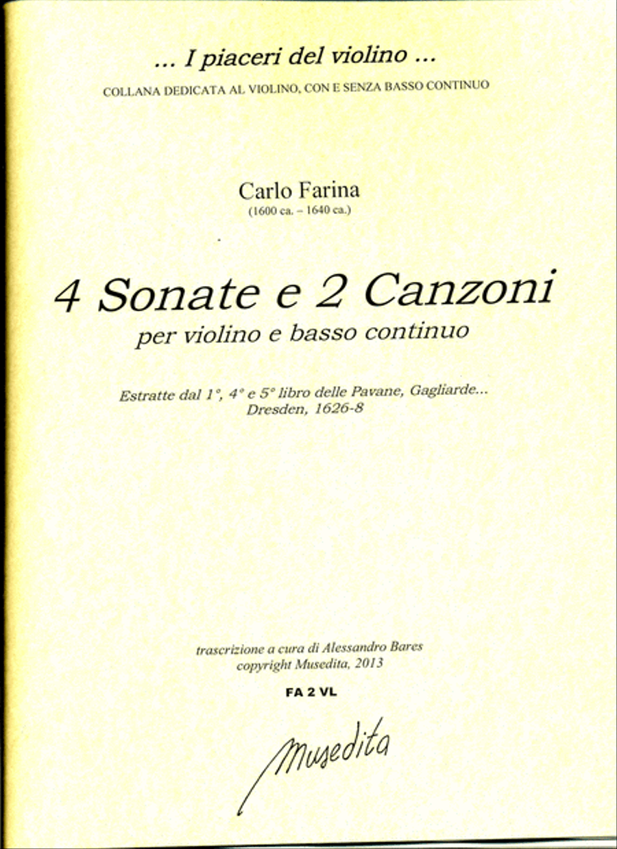 4 Sonate e 2 Canzoni per violino e b.c. (Dresden, 1626-1628) Violin scores gallery preview page 1