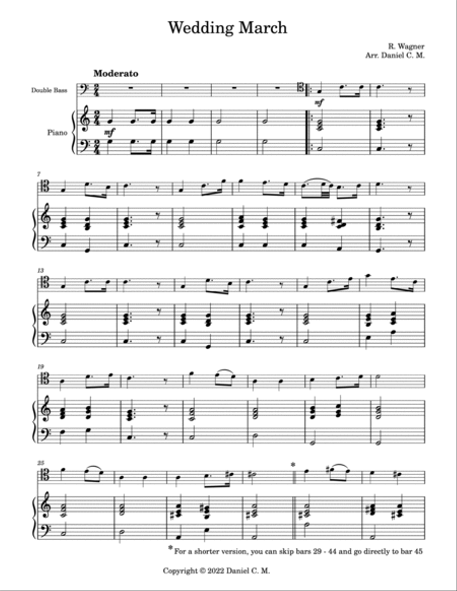Wedding March by Wagner for double bass (easy) Double Bass scores gallery preview page 2