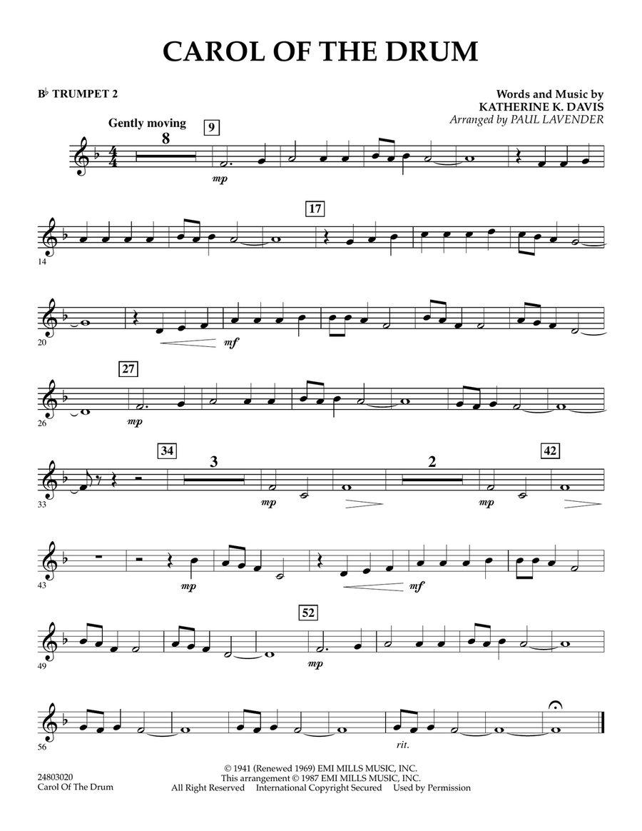 Carol of the Drum - Bb Trumpet 2 Concert Band scores gallery preview page 1