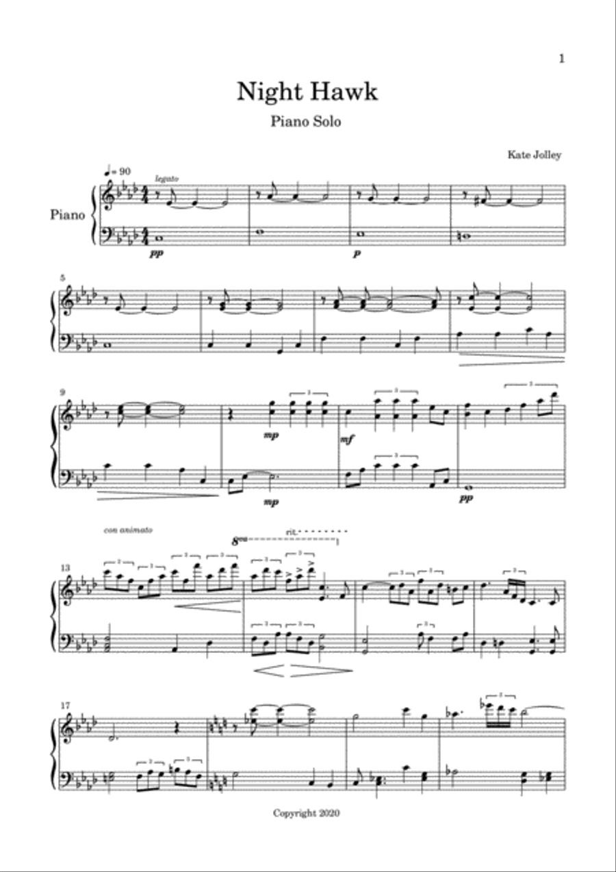 Night Hawk (Piano Solo) Night Hawk (Piano Solo) Piano Solo scores gallery preview page 1