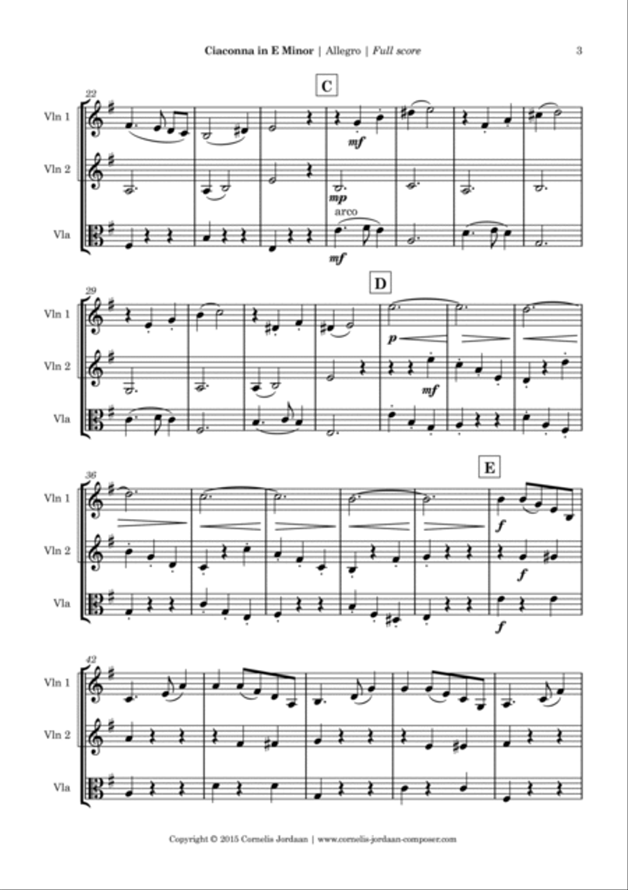 Ciaconna in e minor, for 2 violins & viola String Trio scores gallery preview page 3