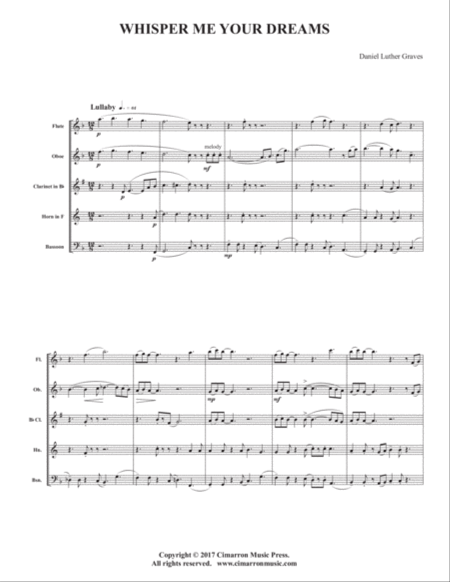 Whisper Me Your Dreams Woodwind Quintet scores gallery preview page 2