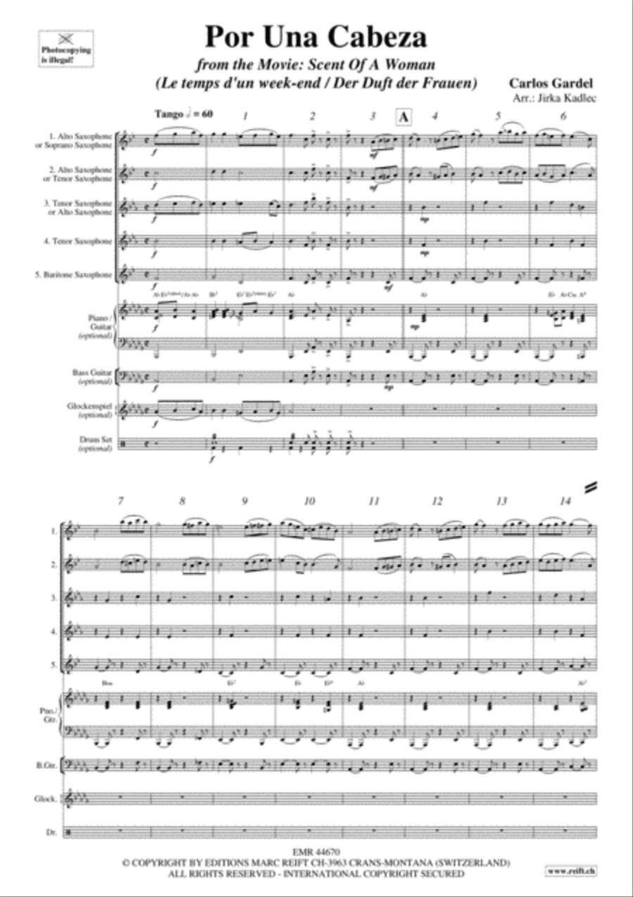 Por Una Cabeza Saxophone Quintet scores gallery preview page 3