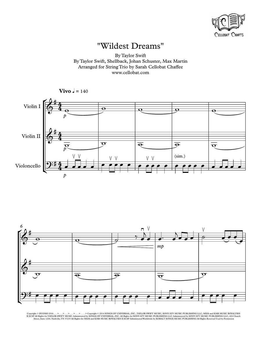 Wildest Dreams String Trio scores gallery preview page 1