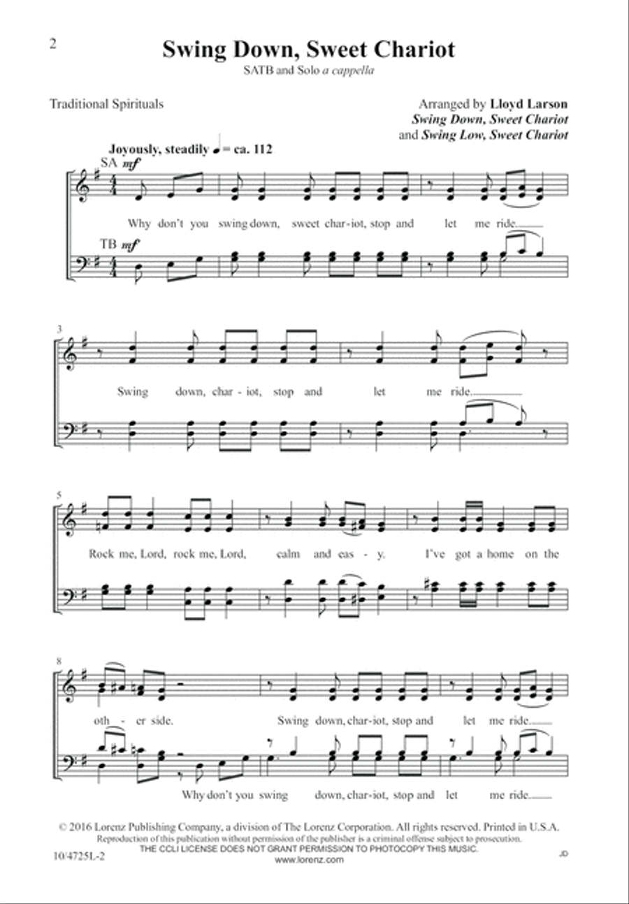Swing Down, Sweet Chariot 4-Part scores gallery preview page 2