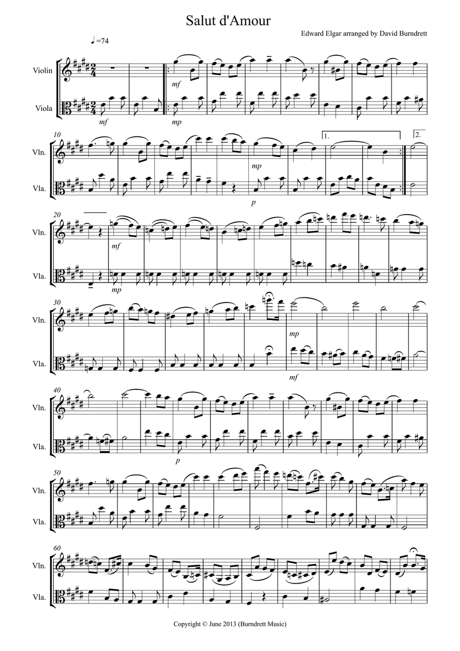 Salut d' Amour for Violin and Viola