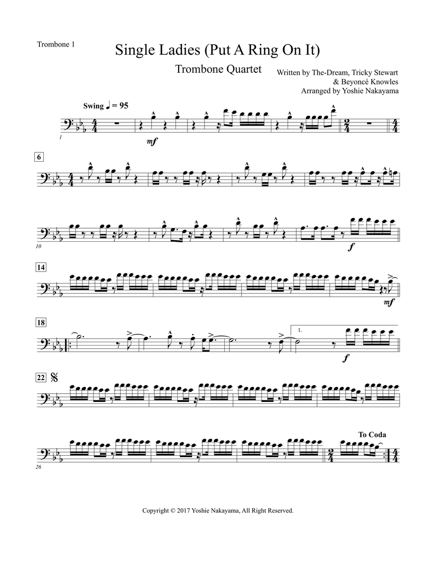 Single Ladies (Put A Ring On It) Brass Quartet scores gallery preview page 4