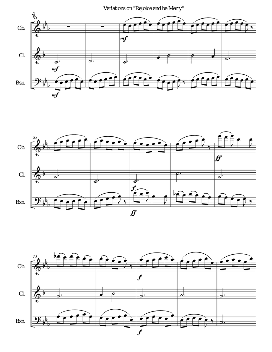Variations on Rejoice and Be Merry (The Gallery Carol) for reed trio (oboe, clarinet, bassoon) Woodwind Trio scores gallery preview page 4
