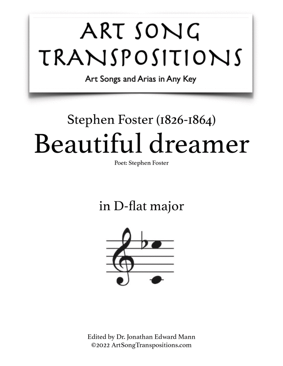 FOSTER: Beautiful dreamer (transposed to D-flat major) Voice scores gallery preview page 1